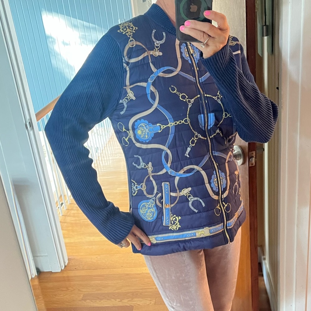 J. Mclaughlin Blue And Gold Patterned Jacket - image 1